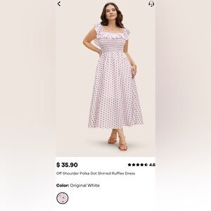 New with tags BloomChic size 10
Off the shoulder polka dot shirred ruffles dress